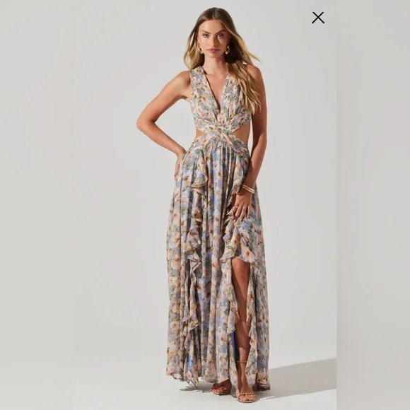 Astr | Dresses | Astr Noya Print Maxi Dress Irish Blue Floral Size Small  New Revolve | Poshmark